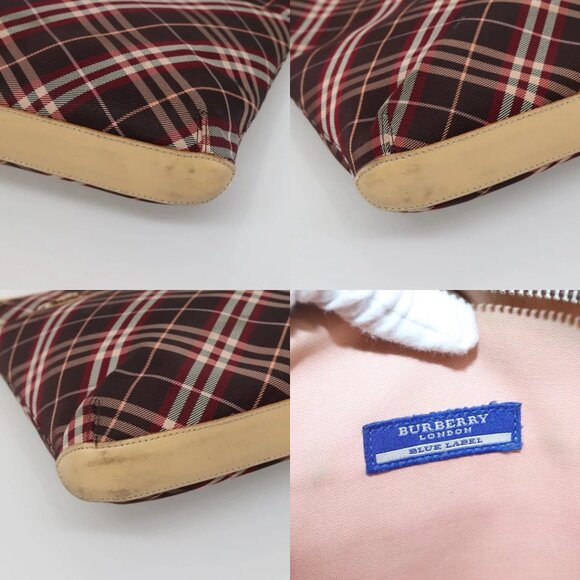 BURBERRY Nova Check Blue Label Shoulder Bag Canvas Red Silver Auth bs27656 - Picture 15 of 15